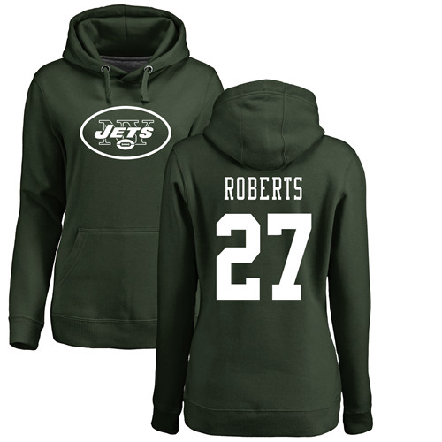 New York Jets Green Women Darryl Roberts Name and Number Logo NFL Football #27 Pullover Hoodie Sweatshirts->new york jets->NFL Jersey